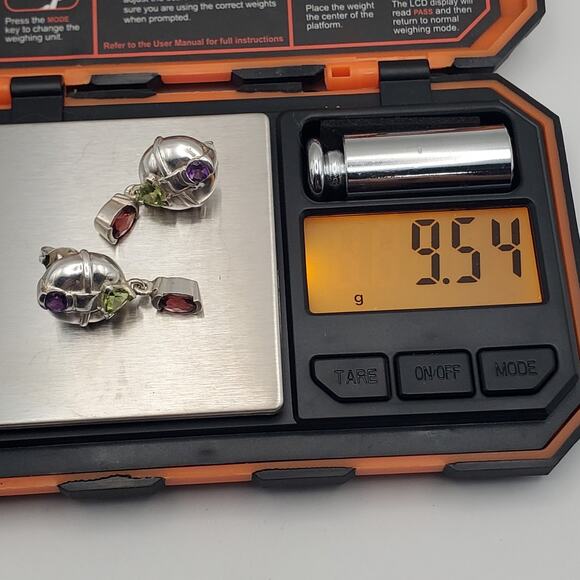 Vintage 925 Sterling Silver Multistone Post Earrings Amethyst Peridot Garnet - Picture 6 of 6
